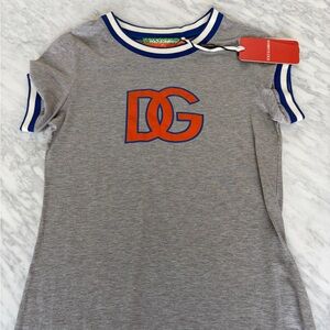 Dolce & Gabbana Grey Tee with Orange DG Logo and Blue Trim.  Authentic t-shirt